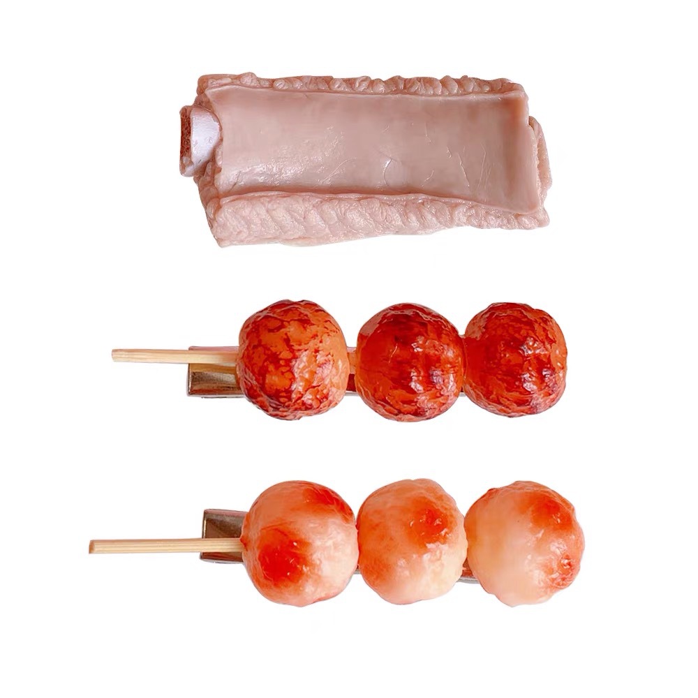 A grilled skewer hair clip ~ Original design of beef skewer side clip, ins simulation food play, fun and funny hair accessory, hairpin for girls pic 10