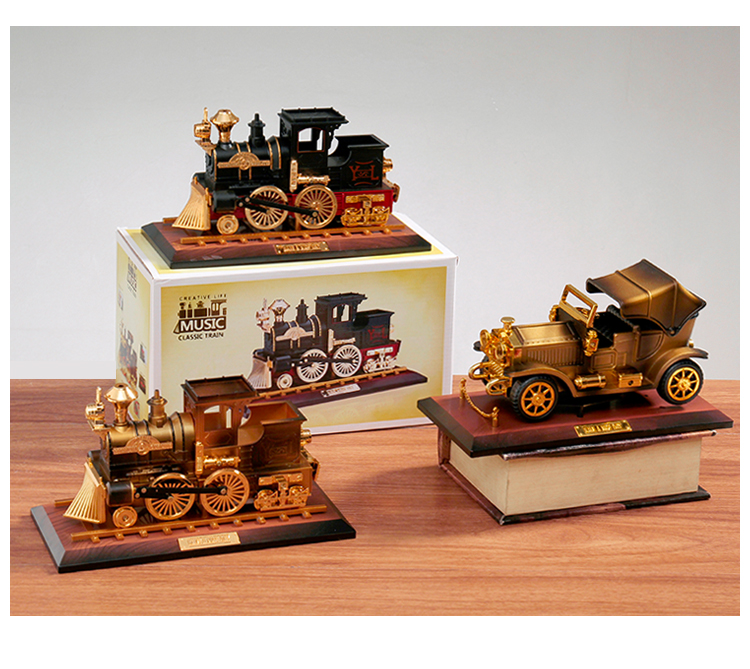 Retro nostalgia coches antiguos locomotora caja de música decoración creativa piezas de repuesto día de los niños juguetes para niños regalos de cumpleaños pic 7