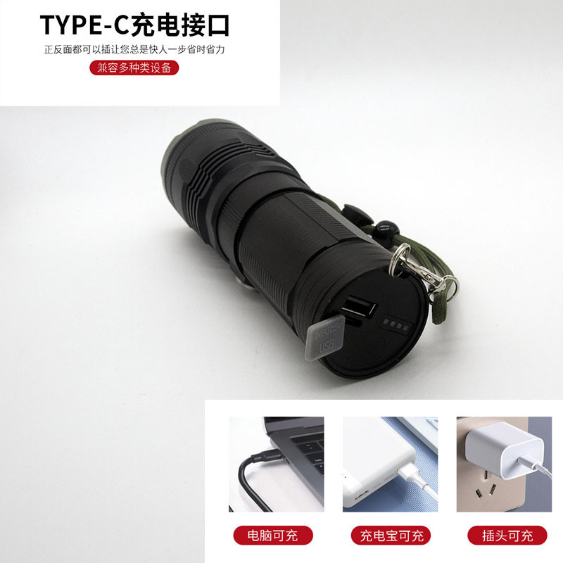 New white laser high-power high-intensity flashlight, USB charging, telescopic zoom flashlight, outdoor ultra-long-range shooting pic 4