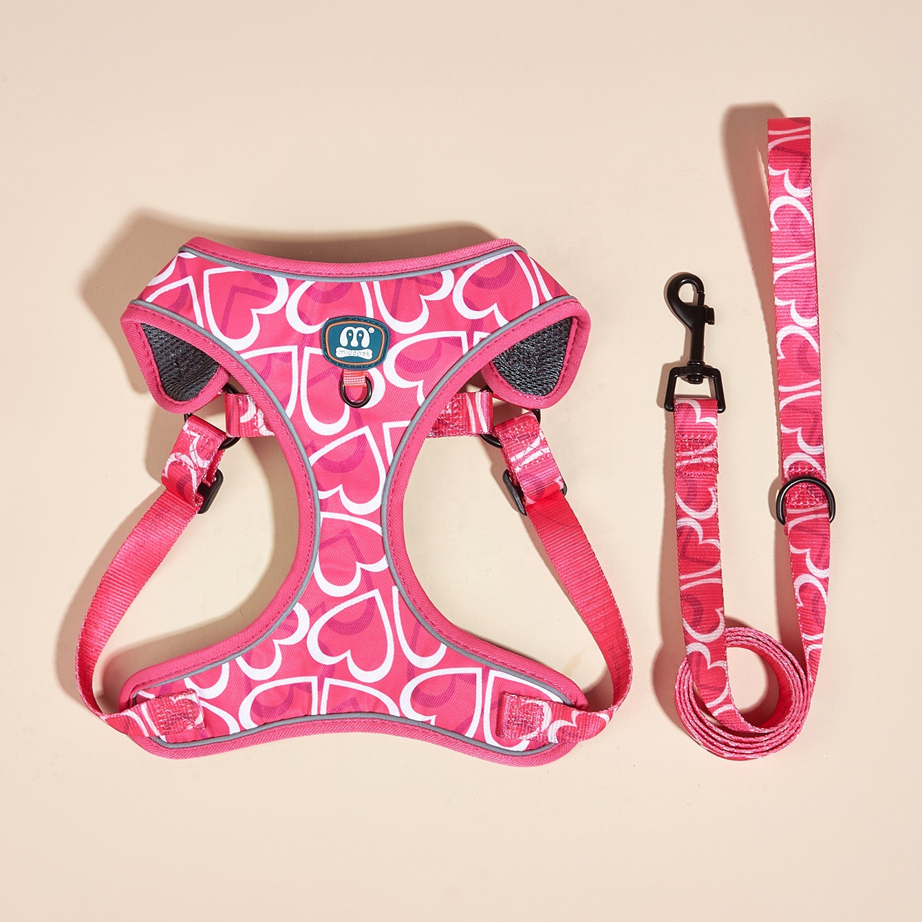 Maidi Cross-border New product Pet dog and cat fashionable leash, chest and back strap, fashionable printed with reflective strips, adjustable pet chest and back strap, dog walking leash, cat leash pic 2