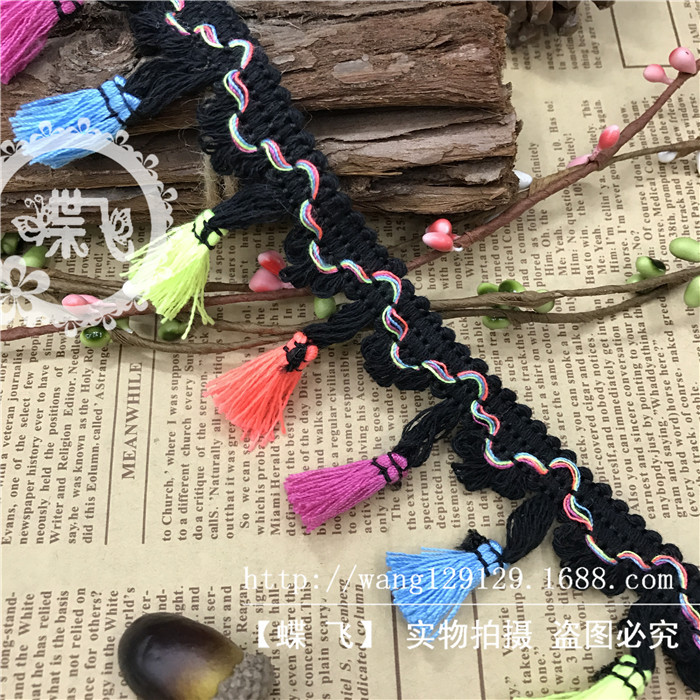 Factory B50 Colorful three-flower flowered tassel broom lace four-color broom DIY handmade clothing accessories lace webbing pic 16