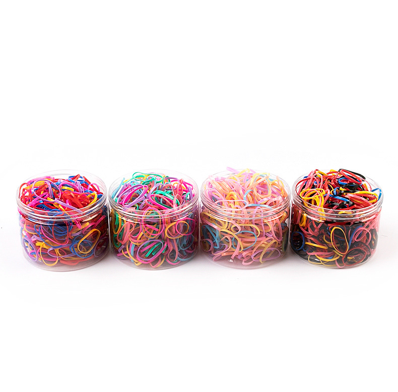 The new box-packed hair tie features a large black round bottle with colorful high-elasticity hair bands that can be pulled unbreakable. It is a disposable small rubber band for children pic 9