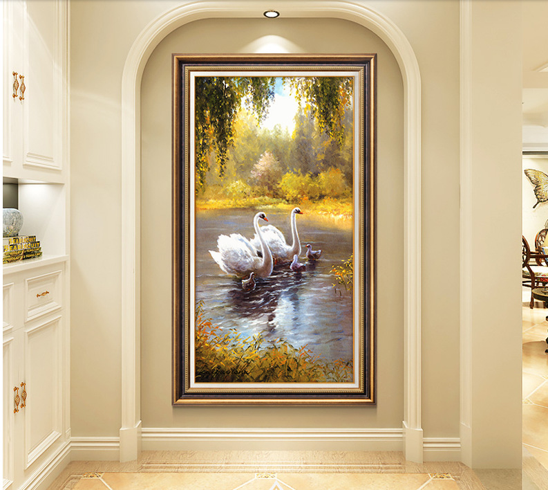 American-style entrance foyer hanging paintings, modern art, European-style vertical corridor and passageway decorative paintings, grand murals, large size pic 13