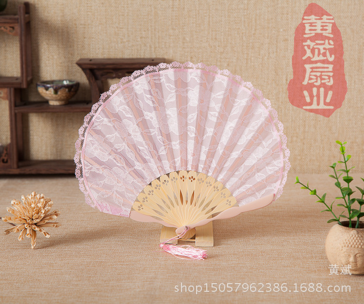 复古精品女士和扇 贝壳扇 大刀扇 礼品扇 双层黑蕾丝花边扇子详情8
