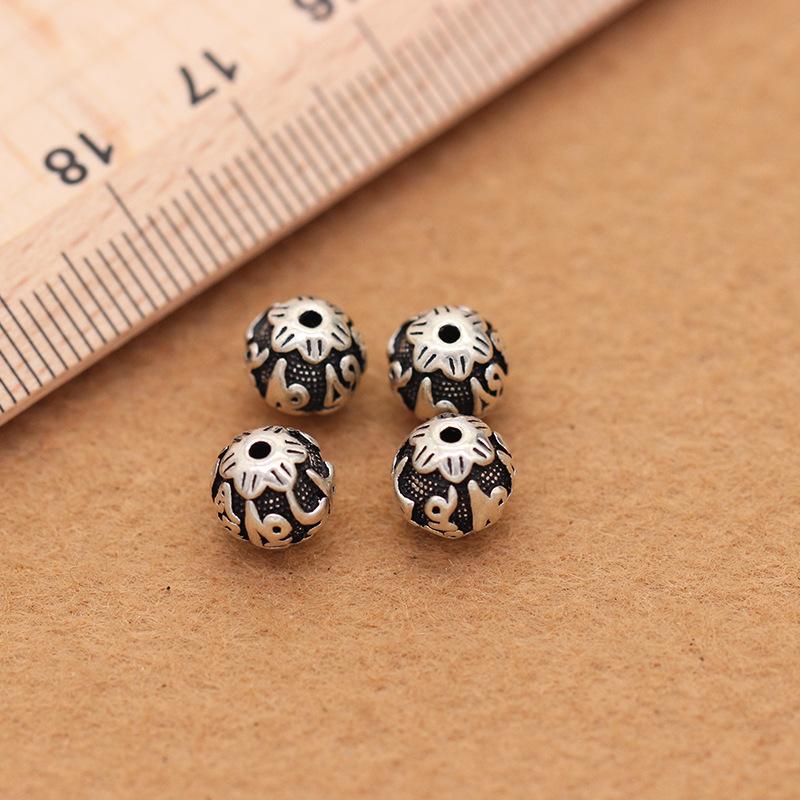 S925银素银饰品手工DIY手串配件8mm10mm12mm六字真言佛珠隔珠散珠详情11