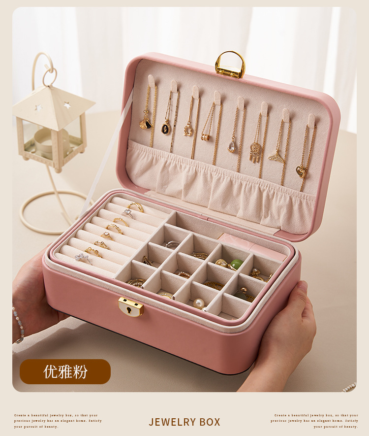 儿童发饰收纳盒珠宝饰品首饰收纳盒多层桌面收纳高档带锁首饰盒详情15