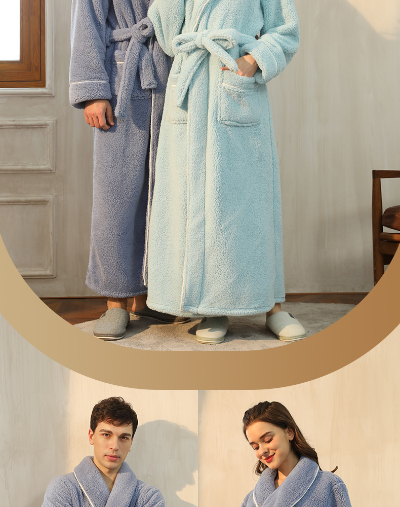 秋冬季加厚舒棉绒睡袍男士冬天加肥大码轻奢情侣浴袍女加长款睡衣详情19