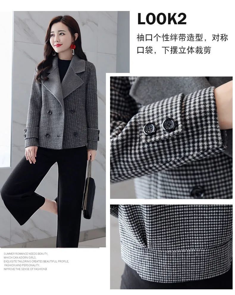 小香风格子短款外套女2022秋冬款韩版时尚高端气质百搭毛呢大衣详情13