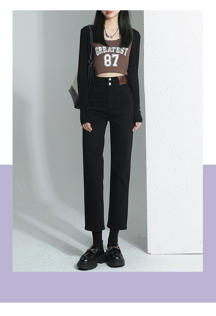 加绒加厚小个子九分直筒牛仔裤女2024秋冬新款高腰弹力显瘦烟管裤详情25