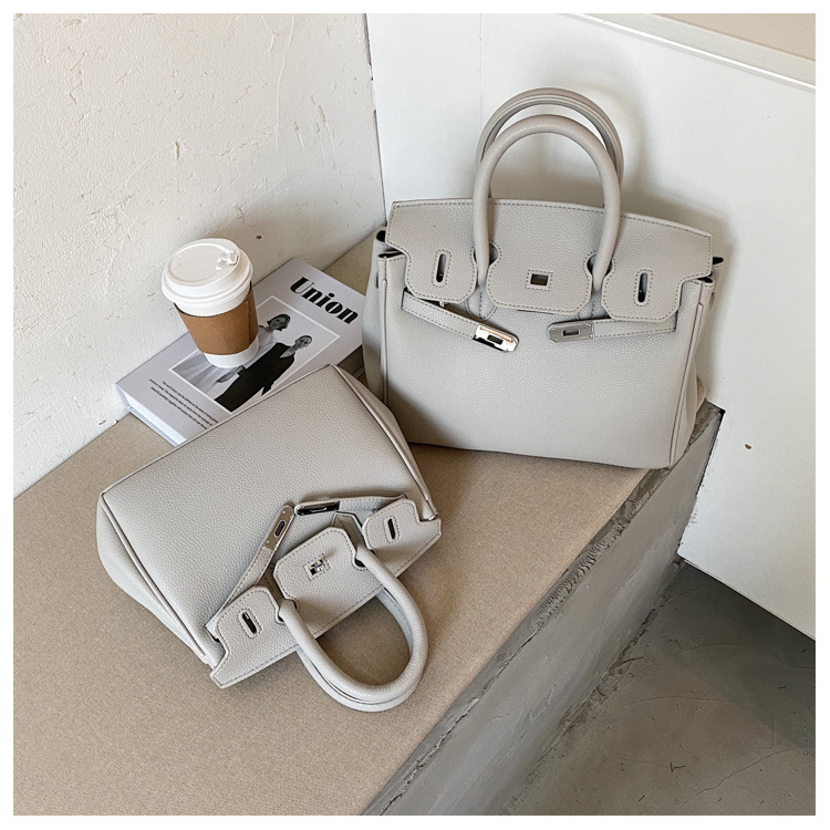 Lychee pattern platinum bag 2021 new style Kelly bag for brides, wedding bags and women, large capacity hand-held bag, shoulder crossbody, soft surface pic 45