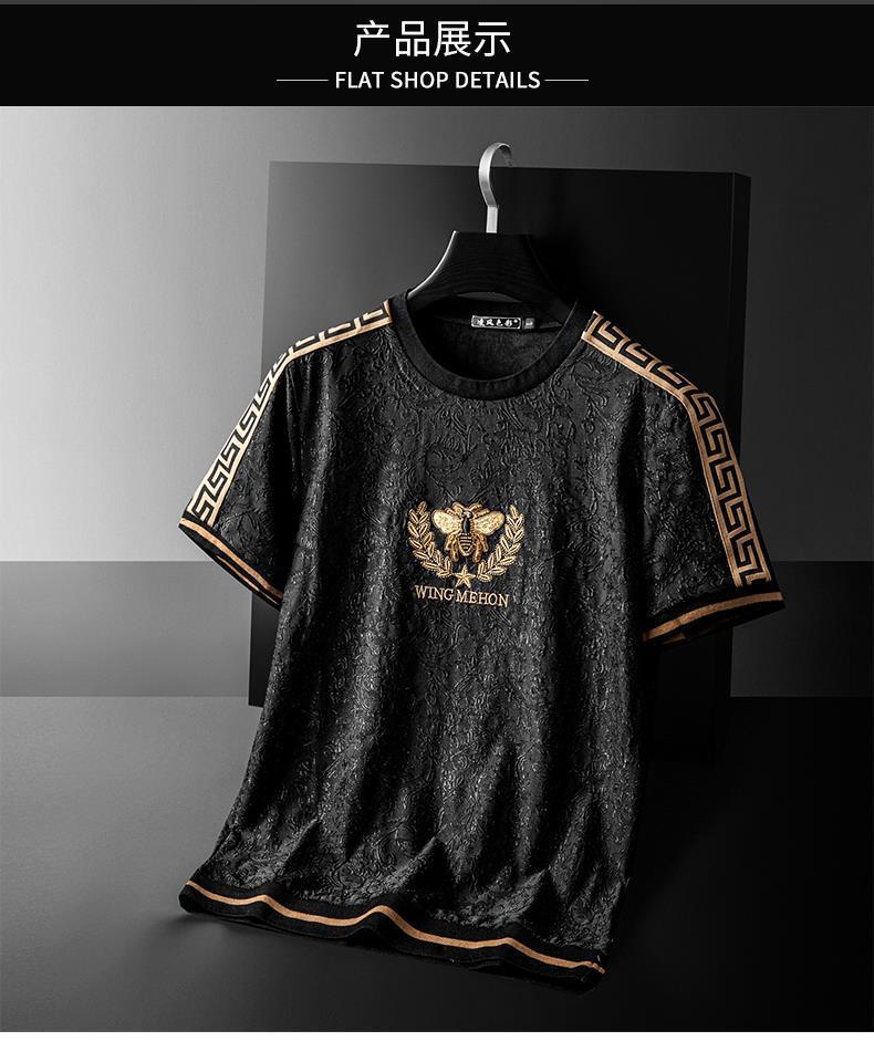 Ligera moda de lujo pequeña abeja cordón bordado con jacquard mercerizado hombre manga corta camiseta hombre verano tallas grandes media manga t pic 11