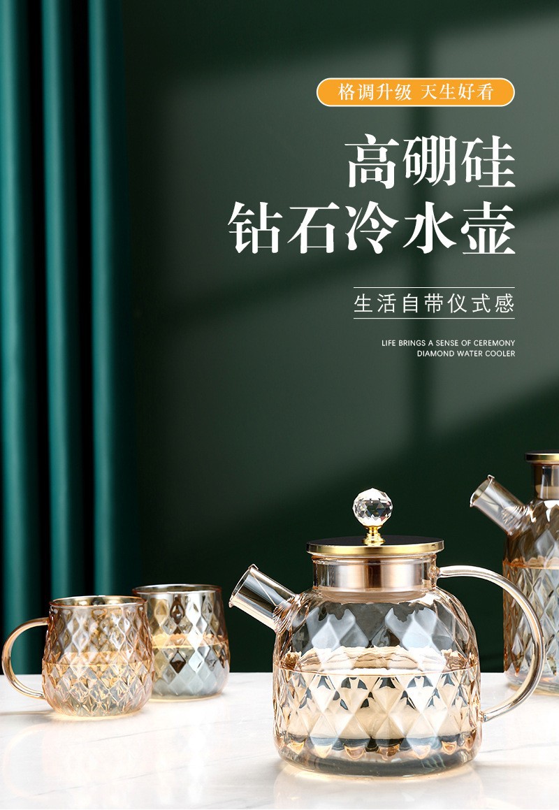 高硼硅玻璃杯子琥珀凉水壶家用大容量泡茶壶凉白开冷水壶茶壶套装详情5