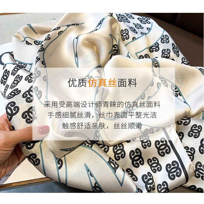 抖音爆款轻奢风丝巾女外搭春夏季新款仿真丝时尚花朵防晒围巾披肩详情30