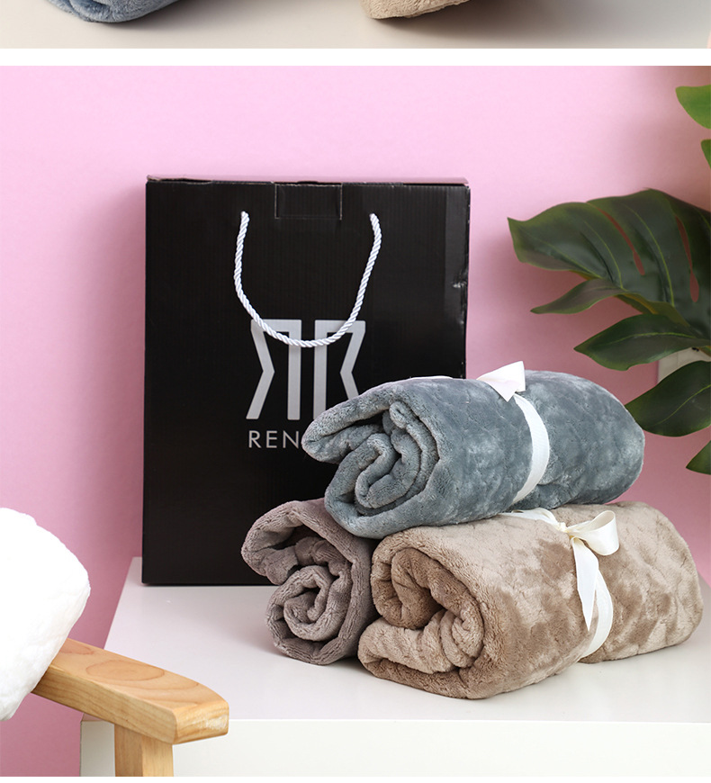 Flannel blanket, small winter single-person cover blanket, embroidered logo, office midday rest air conditioner, coral fleece nap blanket pic 31