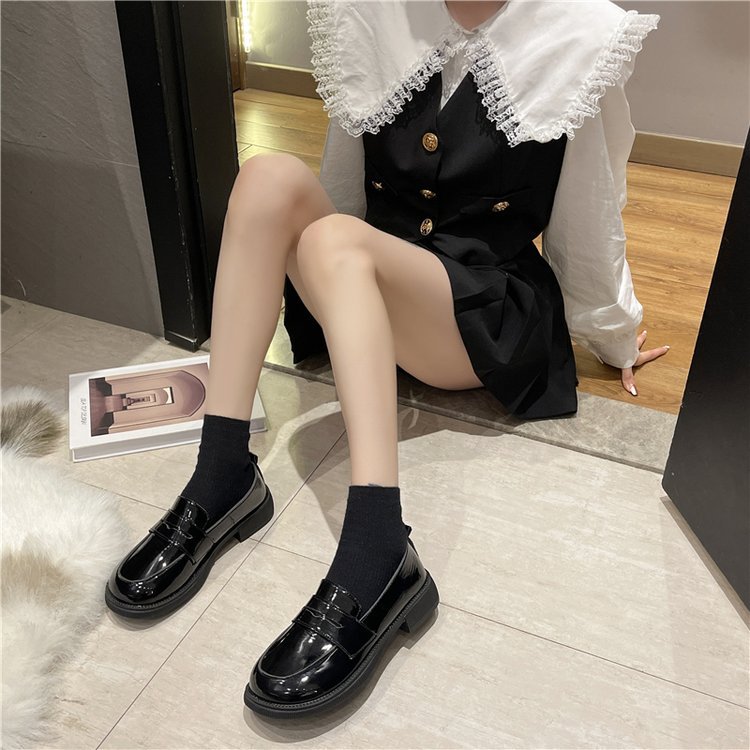 单鞋女2021新款女鞋春季英伦学院风浅口小皮鞋女式平底黑色懒人鞋详情2
