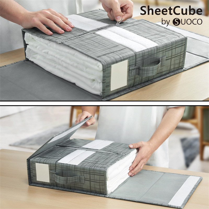 可折叠床单整理收纳盒亚马逊布艺手提收纳盒衣物被子收纳神器批发详情2