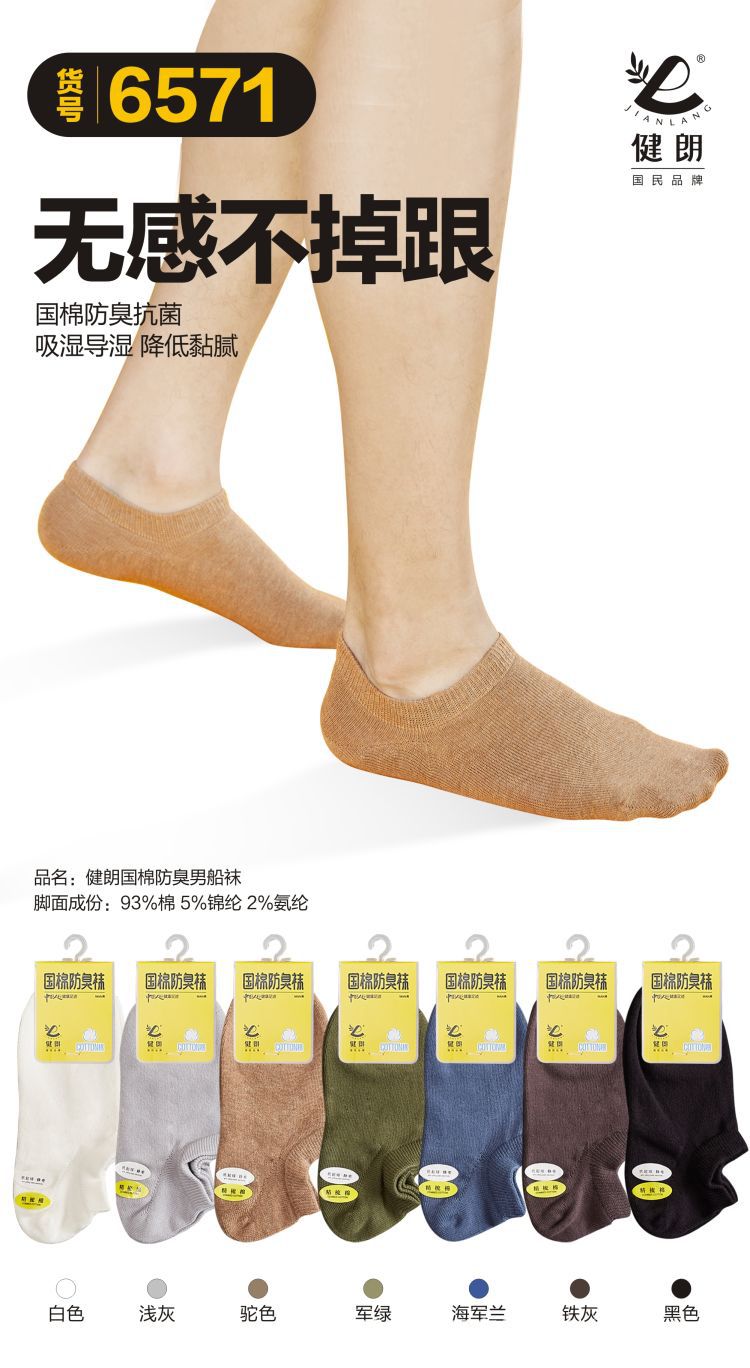 健朗春夏款男袜精梳棉船袜薄款透气隐形袜吸汗防臭广东袜盒装详情8