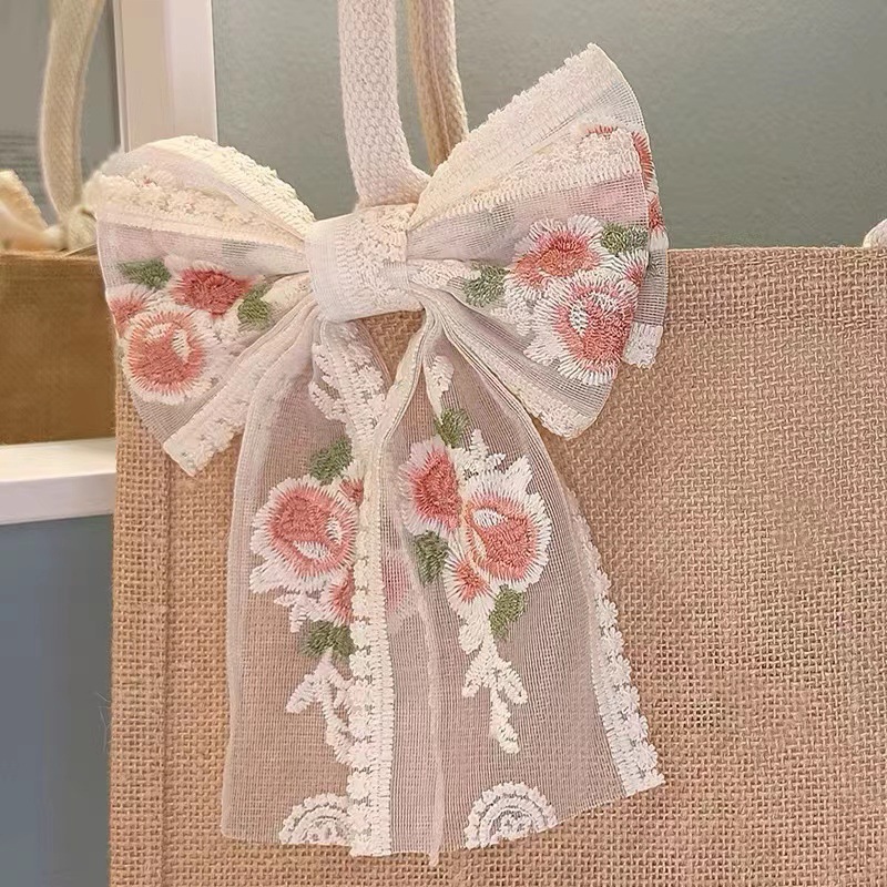 DIY handmade accessories for 9CM three-color embroidered lace double-sided set gauze bow curtains, hair clips and hair bands pic 6