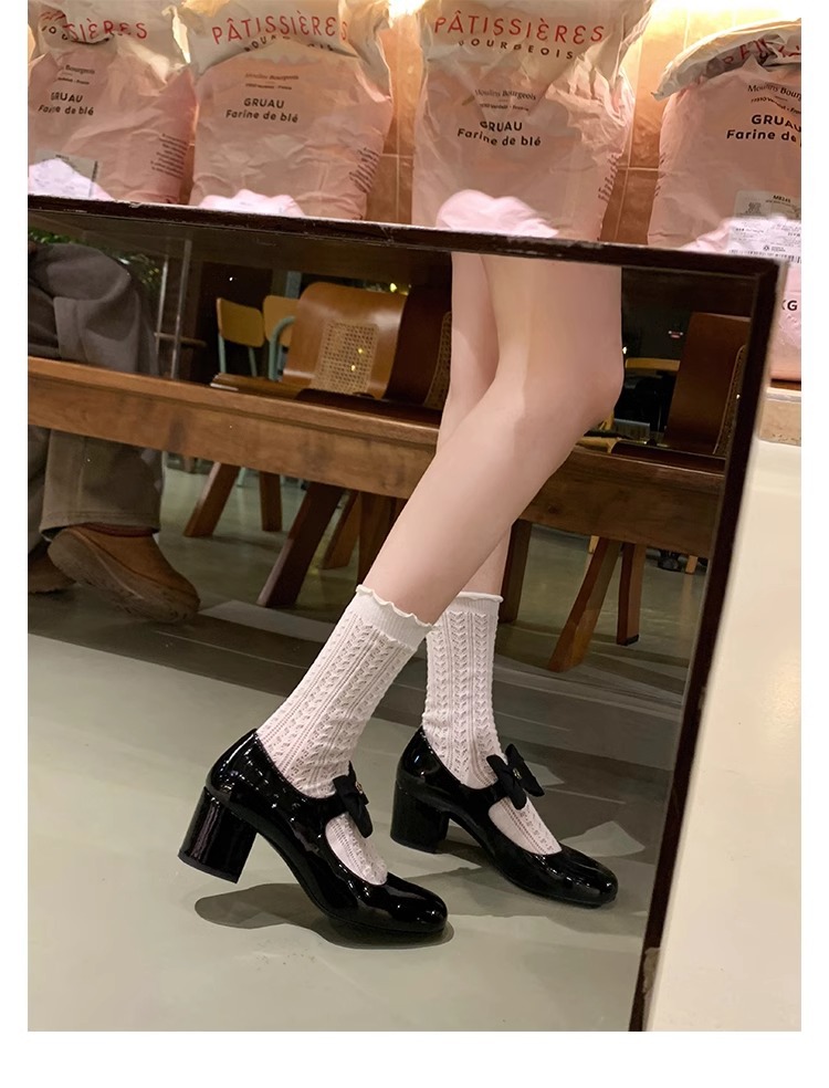 葡萄妈蝴蝶结玛丽珍鞋女法式高跟鞋真皮女鞋小香风粗跟制服皮鞋女详情43