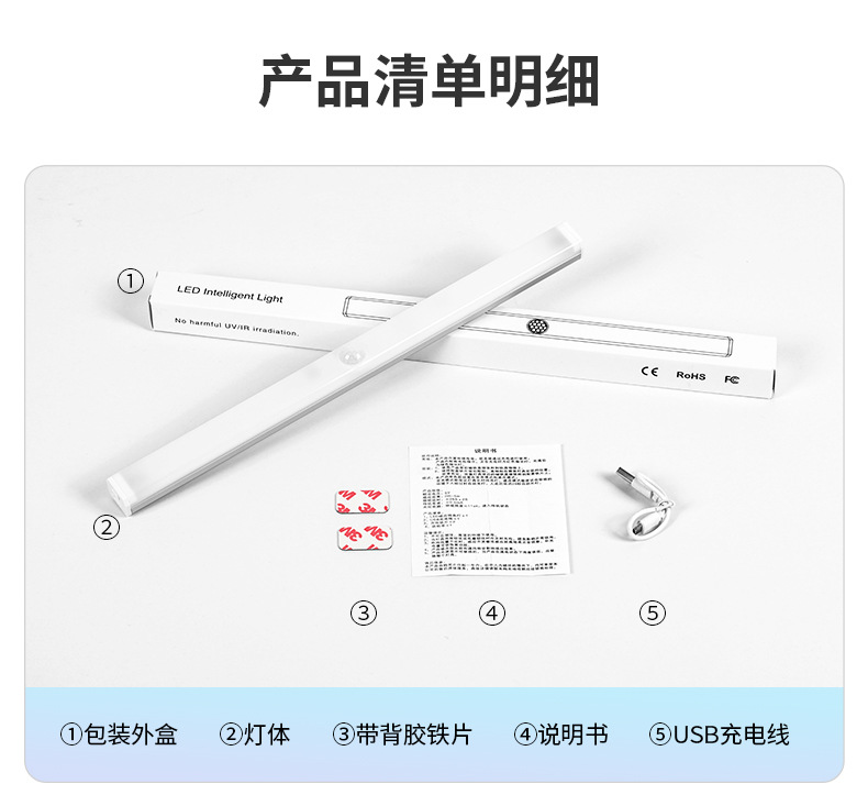 led智能人体感应灯无线磁吸小夜灯长条充电厨房橱柜衣柜灯条灯带详情19