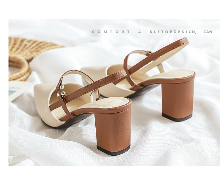 外贸包头凉鞋女夏新款尖头网红高跟鞋时尚后空粗跟时尚配裙子单鞋详情15