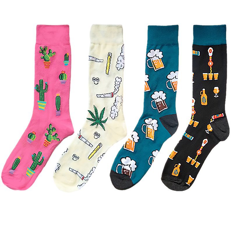 四季女棉彩虹香烟小马猫咪仙人掌酒吧潮流男中筒流行潮袜男袜袜子详情1