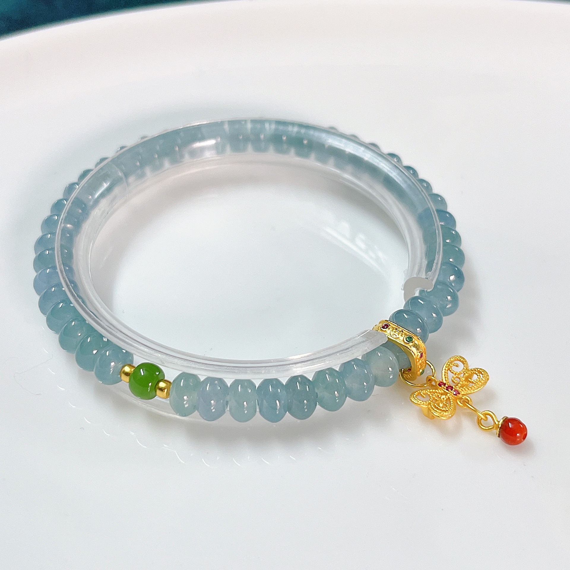 Amazon AliExpress New Chinese-style natural blue water drum bead A-grade jade bracelet for women, light luxury 925 silver inlaid rabbit jewelry pic 33