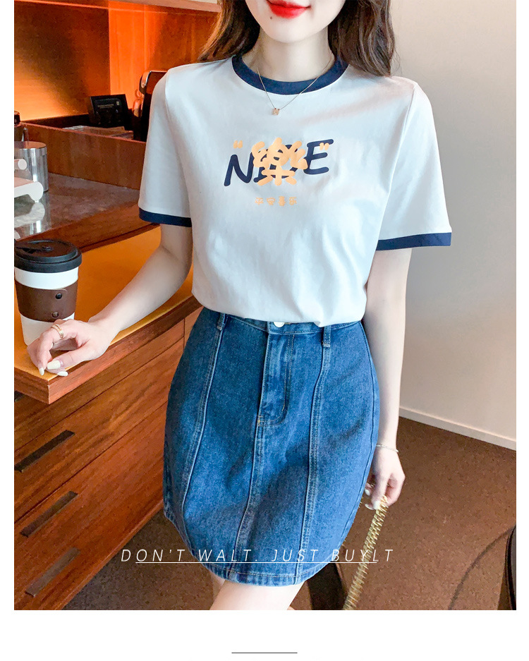 夏季纯棉正肩短袖t恤女装夏款2022年新款潮小个子时尚修身上衣服详情10