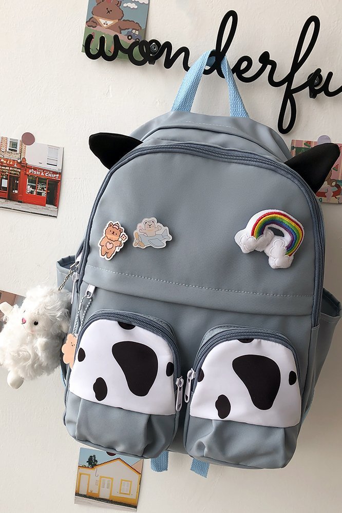 Japanese-style ins campus school style, fresh and cute, cute cow with earbuds, soft girl schoolbag, funny student backpack pic 48