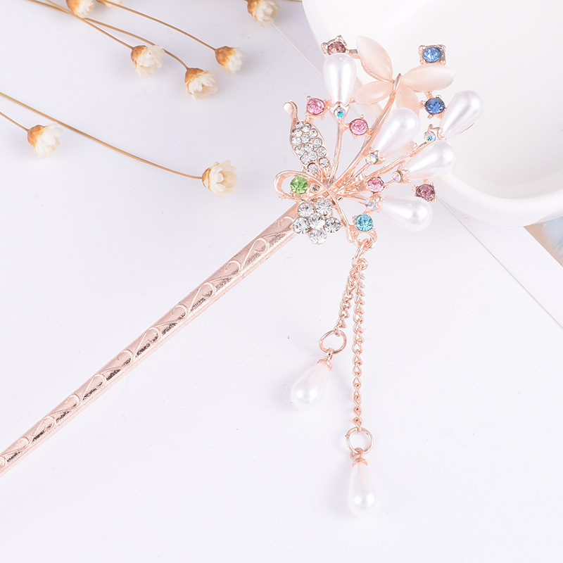 New floral tassel step hairpins, retro and elegant style hair hairpins, ancient-style Hanfu cheongsam hair accessories for women wholesale pic 7