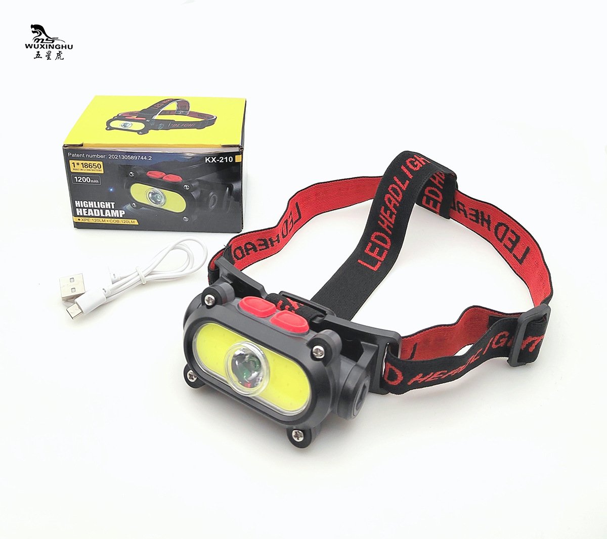 Cross-border bestseller COB+LED dual-light source lamp, USB charging red and white light charging headlamp, night running and fishing headlamp pic 20