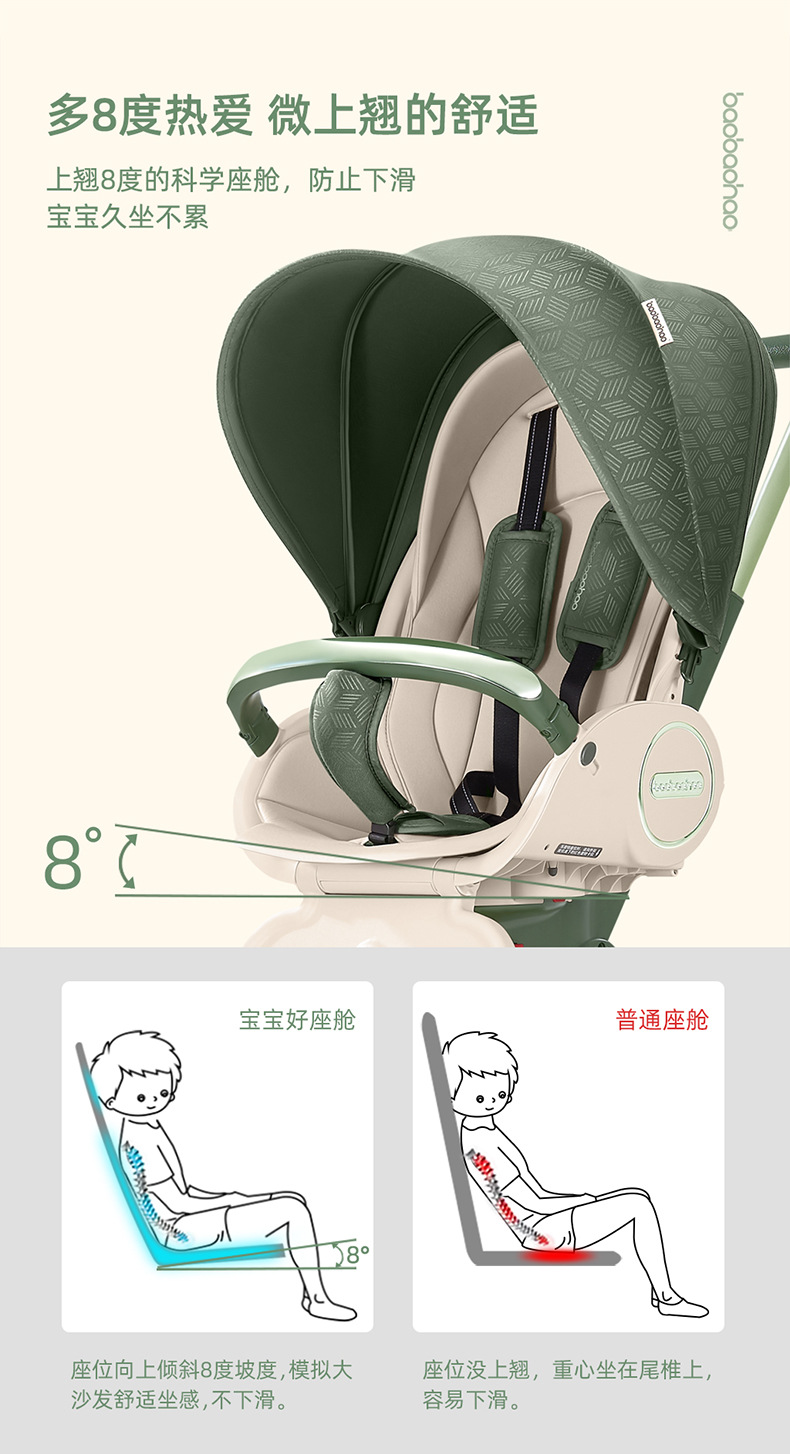 宝宝好V9溜娃神器遛娃手推车高景观可坐可平躺轻便可折叠婴儿推车 pic 4