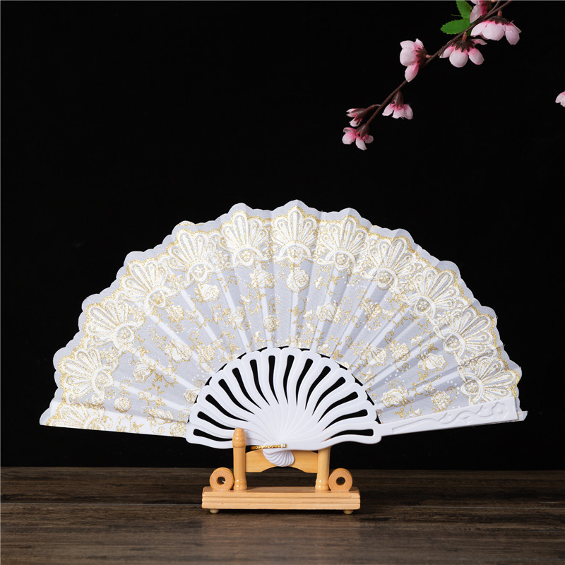 塑料PS旅游纪念品折扇舞蹈扇塑料扇子烫金丹顶鹤扇定制广告扇详情8