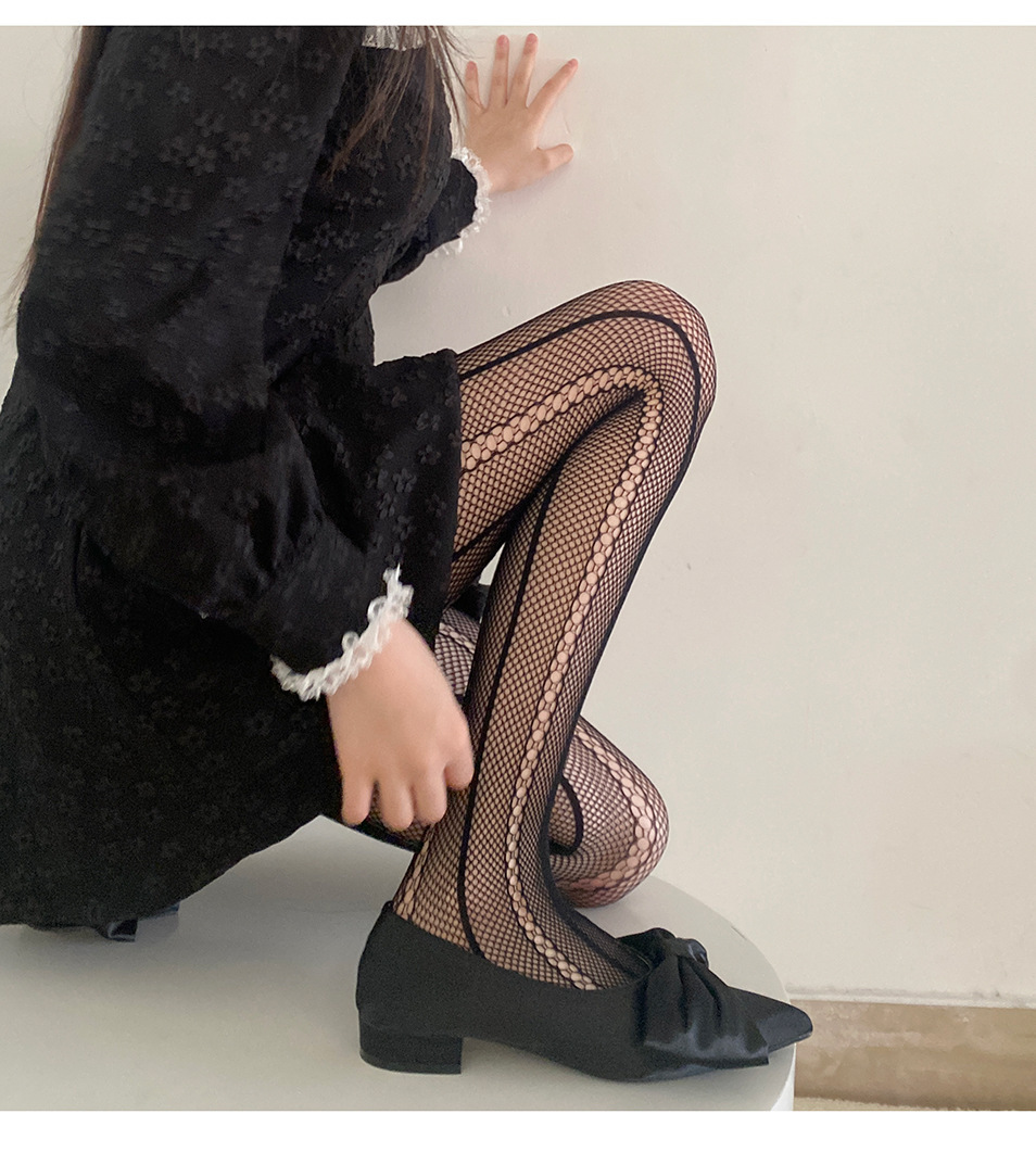 Senna gold coin flower vertical fishing net socks, perforated mesh socks, pantyhose, feminine, pure and slimming, hot girl millennium pic 4