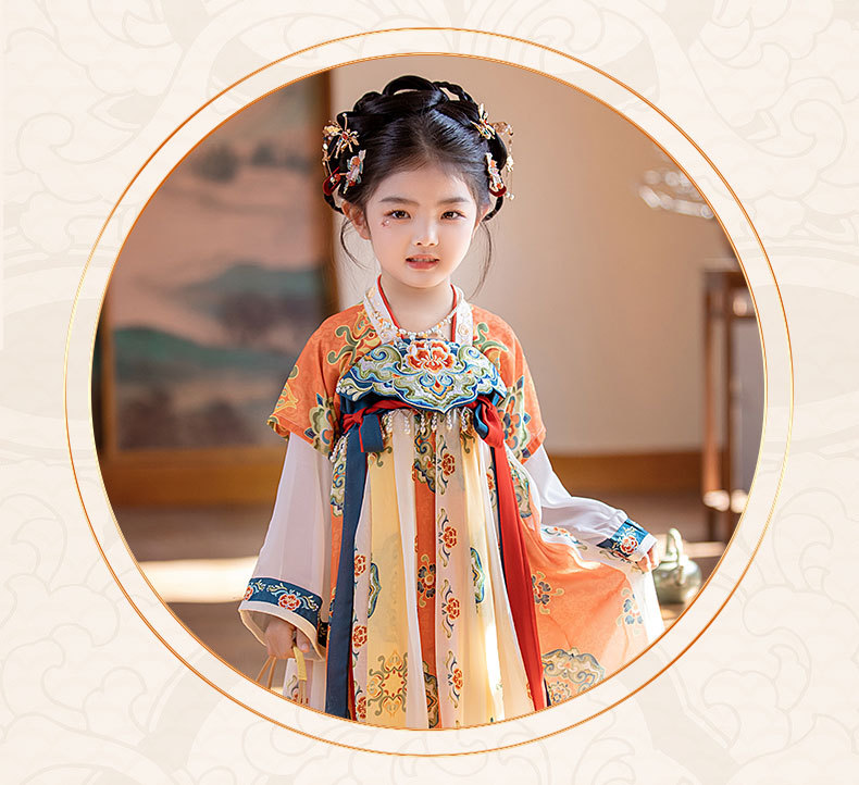 国潮2025夏季新款唐制连衣裙女童汉服超仙连衣裙小女孩敦煌风演出批发详情12