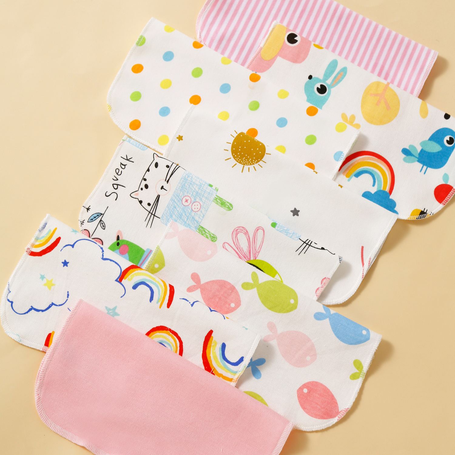 momscare baby square towels/feeding towels and saliva wipes are all packed in 8-piece cotton fabric with fixed patterns pic 13