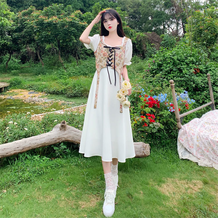大码法式气质设计感假两件连衣裙女夏季初恋甜美泡泡袖衬衫长裙子详情6