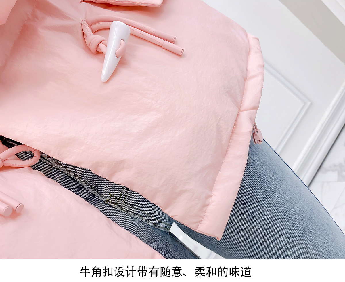 韩系仙女牛角扣羽绒服女洋气短款新款韩版宽松白鸭绒面包服外套潮详情9