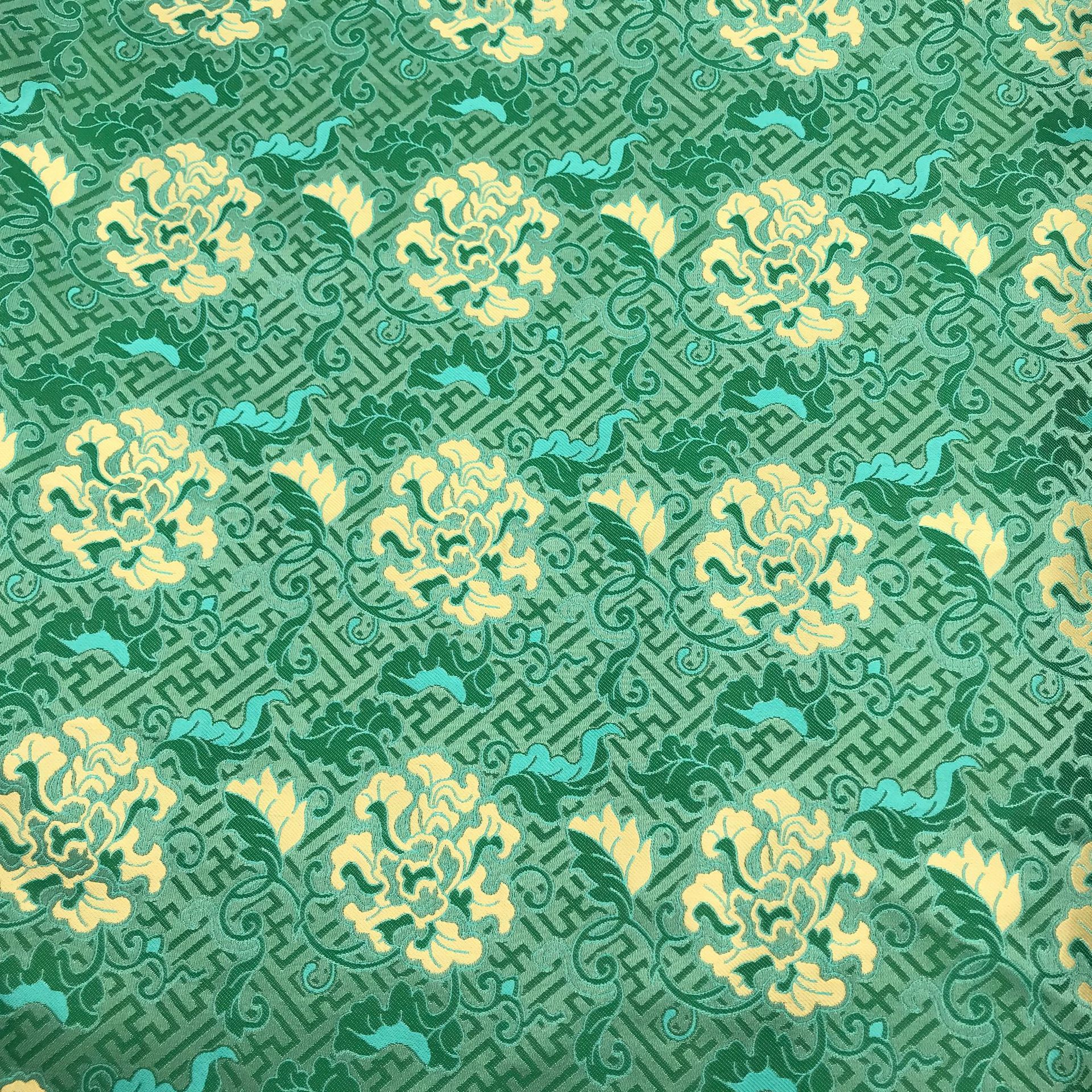 国潮现货色织宋锦中式马甲国风布料八达纹藻井竹叶提花仿宋锦旗袍面料详情17