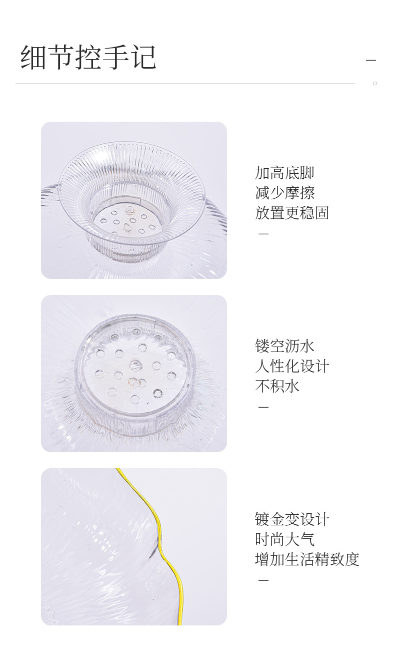 新款轻奢时尚水果盘沥水家用简约时尚客厅高颜值透明高脚塑料果盘详情11