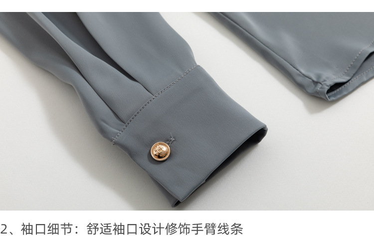 外贸供货2023轻熟气质立领褶皱灯笼袖时尚长袖上衣宽松女士衬衫详情10