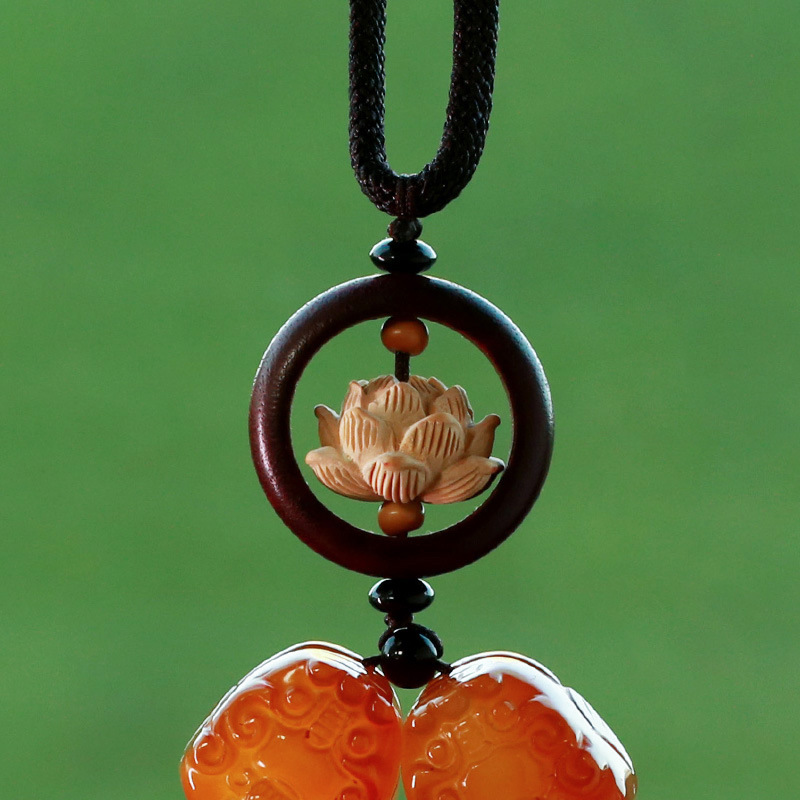 Natural water plant agate double PI Xiu chalcedony car pendant for men and women, car rearview mirror interior, car pendant decoration pic 5