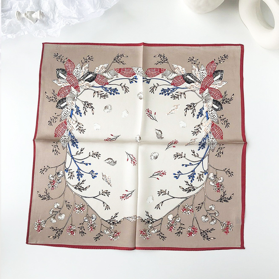 Wholesale silk scarves for overseas gifts and return gifts, cross-border silk autumn and winter decorative plain crepe satin 53cm floral neckerchiefs, small square scarves pic 57