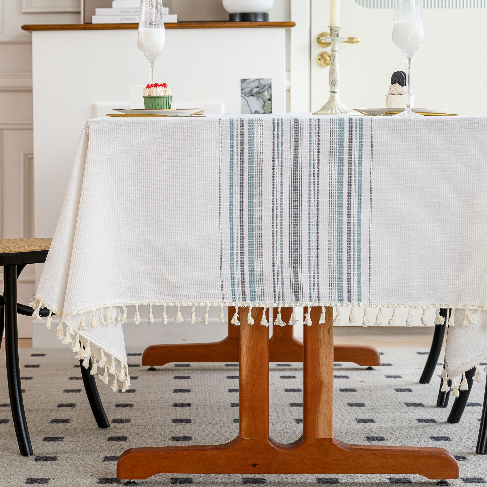 Wholesale of American-style country solid-color household rectangular table fabric, soft and breathable waffle striped coffee table cover fabric pic 59