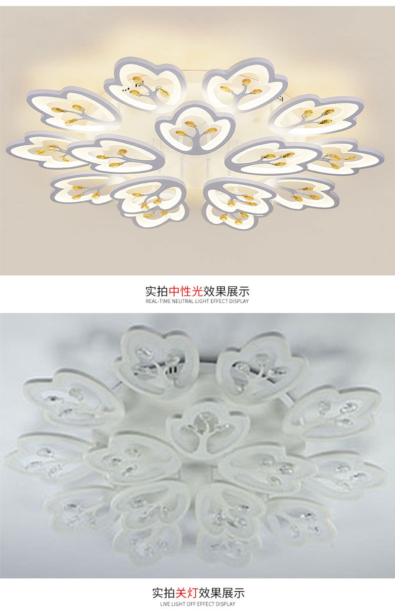 Modern led crystal ceiling lamps, simple and warm living room lamps, bedroom lamps, creative and personalized lighting fixtures, remote control lamps wholesale pic 13