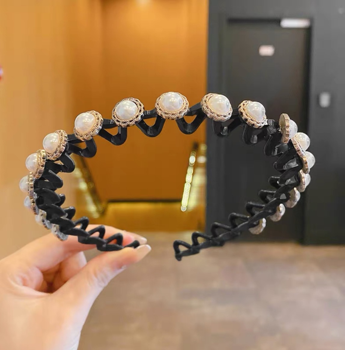 韩版简约女生浪珍珠波浪发箍夏天碎发刘海神器懒人编发发箍头饰女详情5