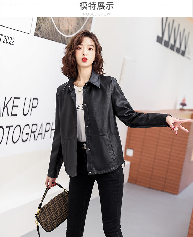 黑色皮衣外套女2022春秋短款小个子宽松显瘦韩版机车服PU皮上衣详情10