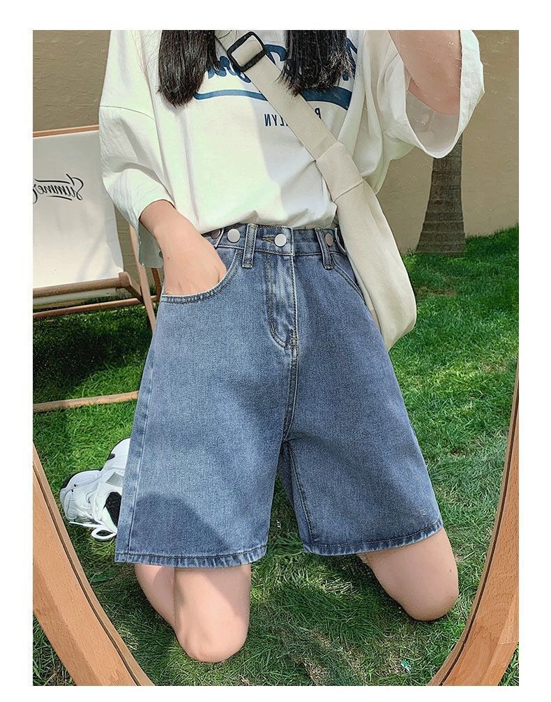 Five-inch denim shorts for women's summer 2022 new ins high-waisted slimming loose petite wide-leg midpants 1 pic 15