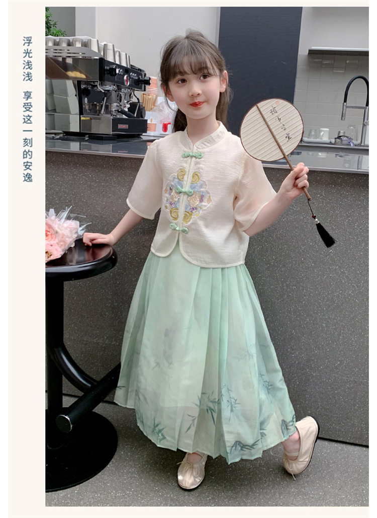 女童套裙2024新款中大童洋气国风刺绣汉服夏季短袖马面裙两件套详情20
