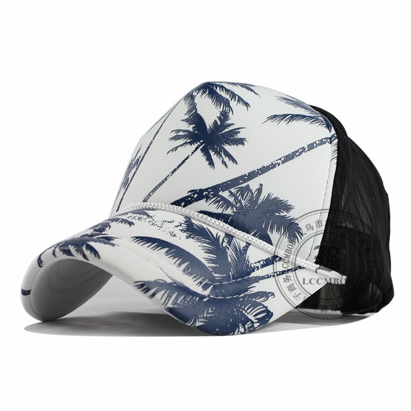 Korean hip-hop street dance style coconut tree printed net hat, sponge hat, outdoor baseball cap, baseball cap pic 1